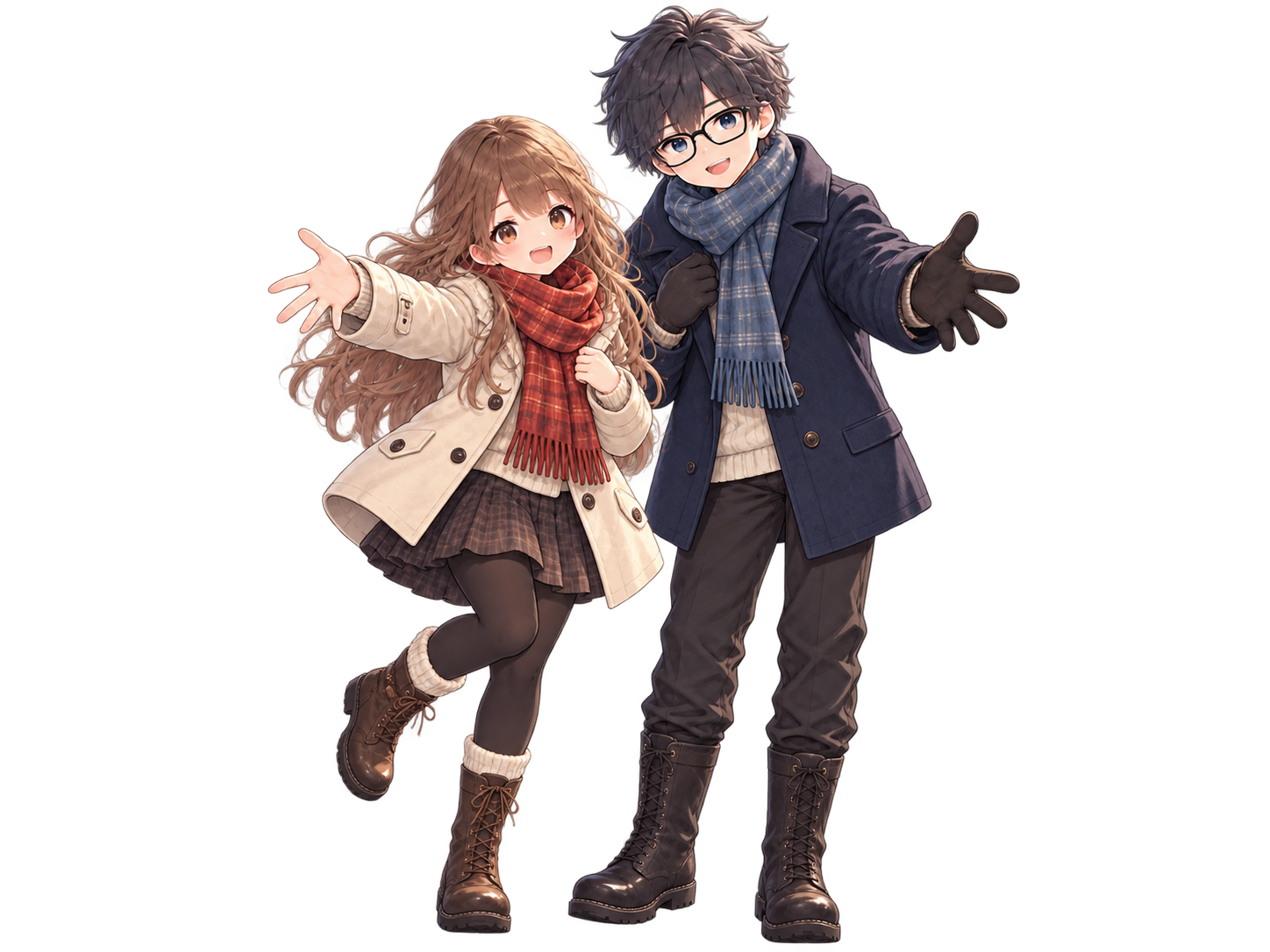 Yuki and Sora in autumn outfits with colorful maple leaves